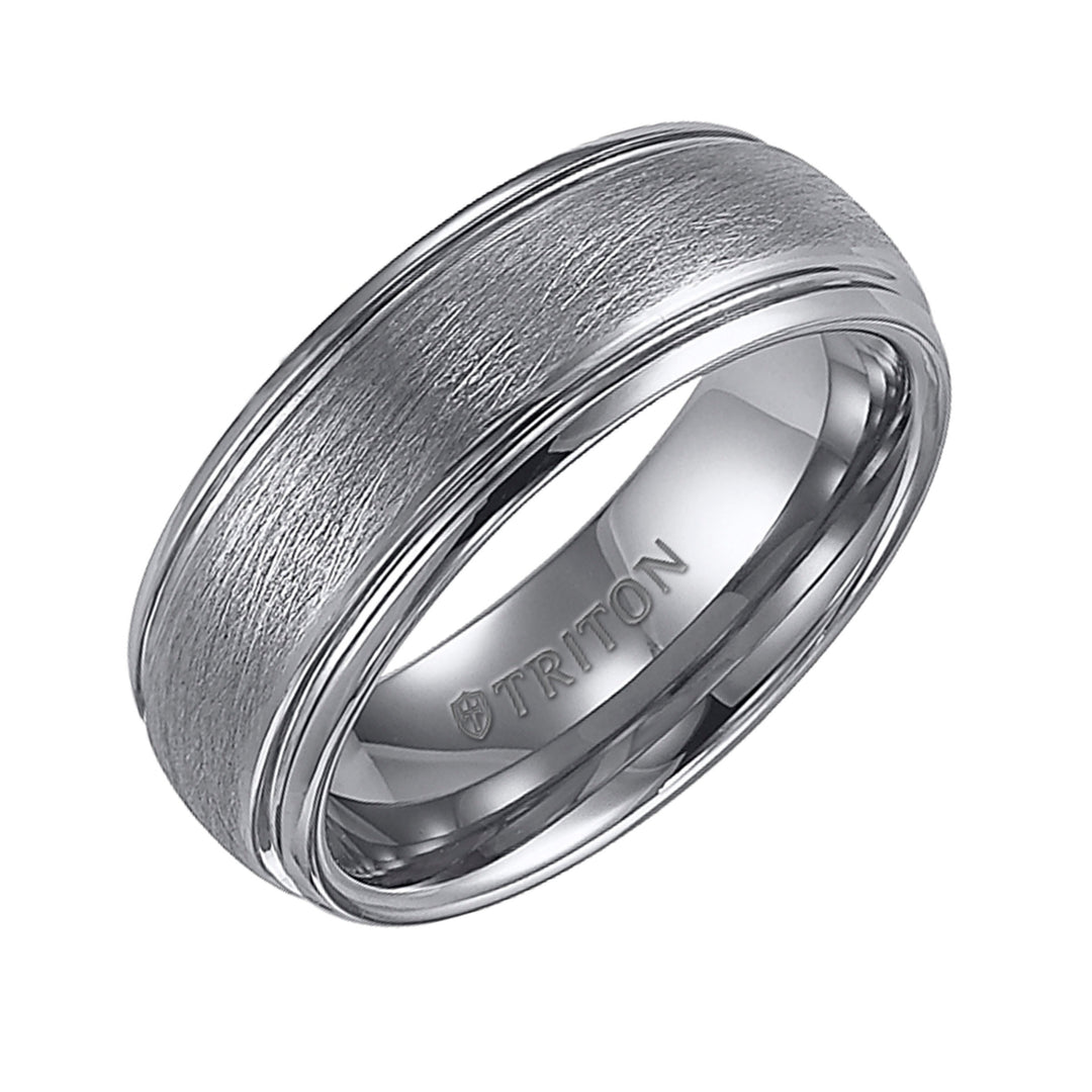 11-4129HC-G.00 - Goldman - 8mm Black Tungsten Carbide Wire Brush Finish Dome with Bright Polished Rims