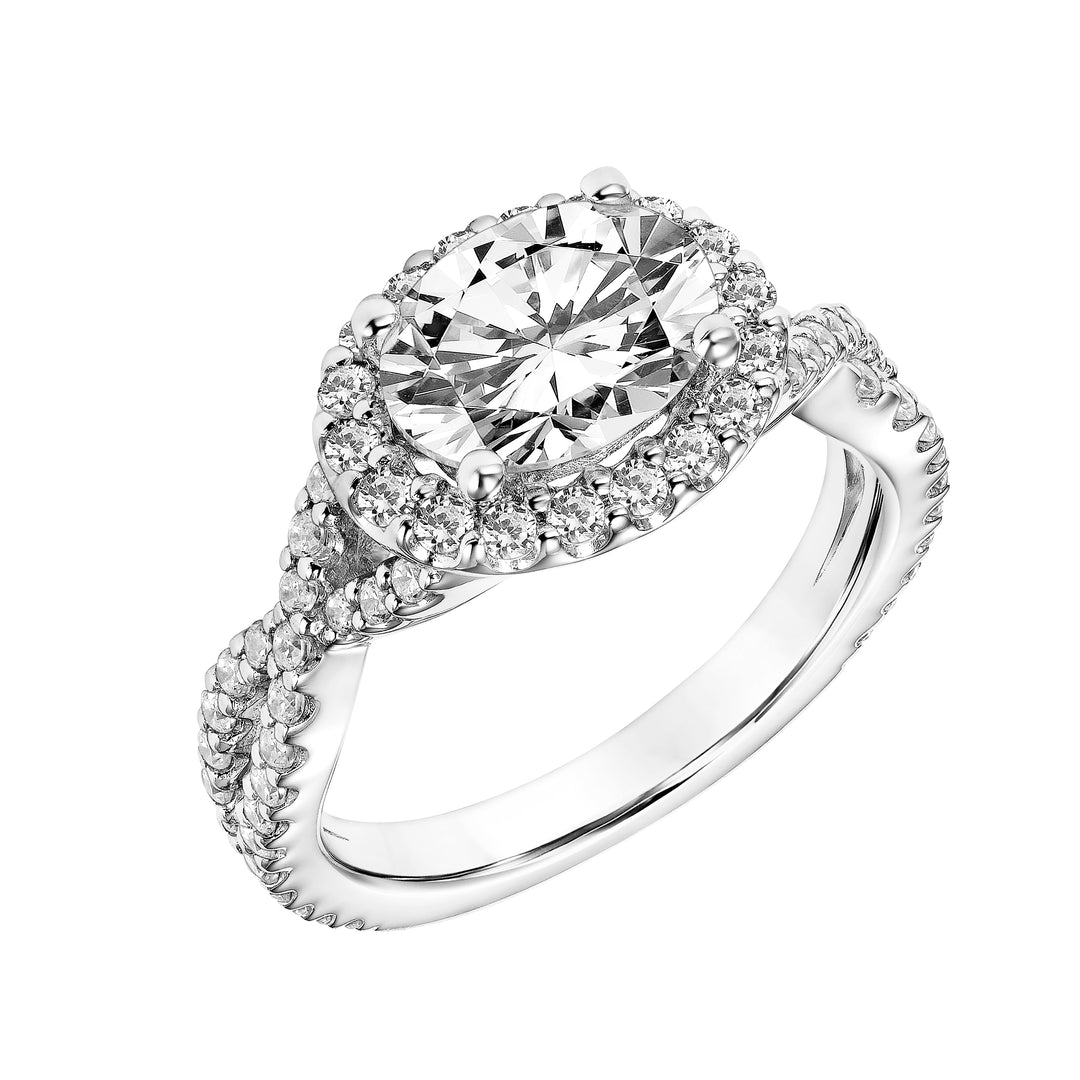 31-11050GV8W-E.00 - Goldman - Diamond Halo Engagement Ring with Twisted Diamond Shank