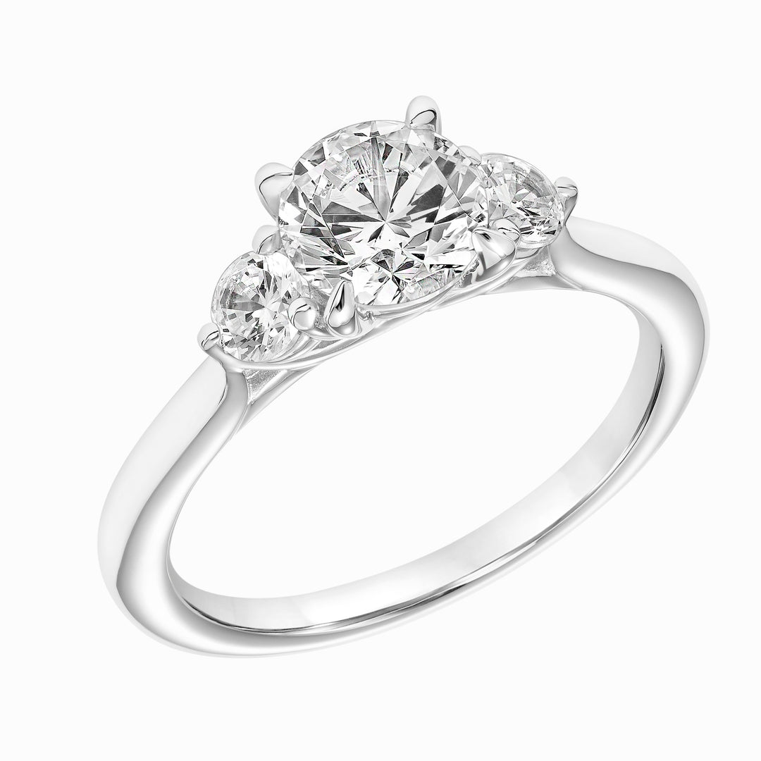31-11102ERW-E.00 - Goldman - Classic Three Stone Engagement Ring with Round Diamonds and Polished Shank