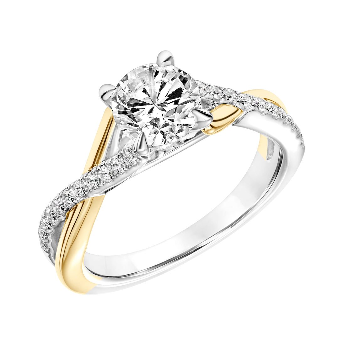 31-11114ERWY-E.00 - Goldman - Diamond Engagement Ring with Half Diamond Half Polished Twisted Shank