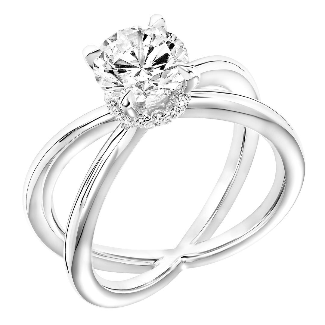 31-11115GRW-E.00 - Goldman - Diamond Solitaire Engagement Ring with Diamond Collar and X-Shape Polished Shank