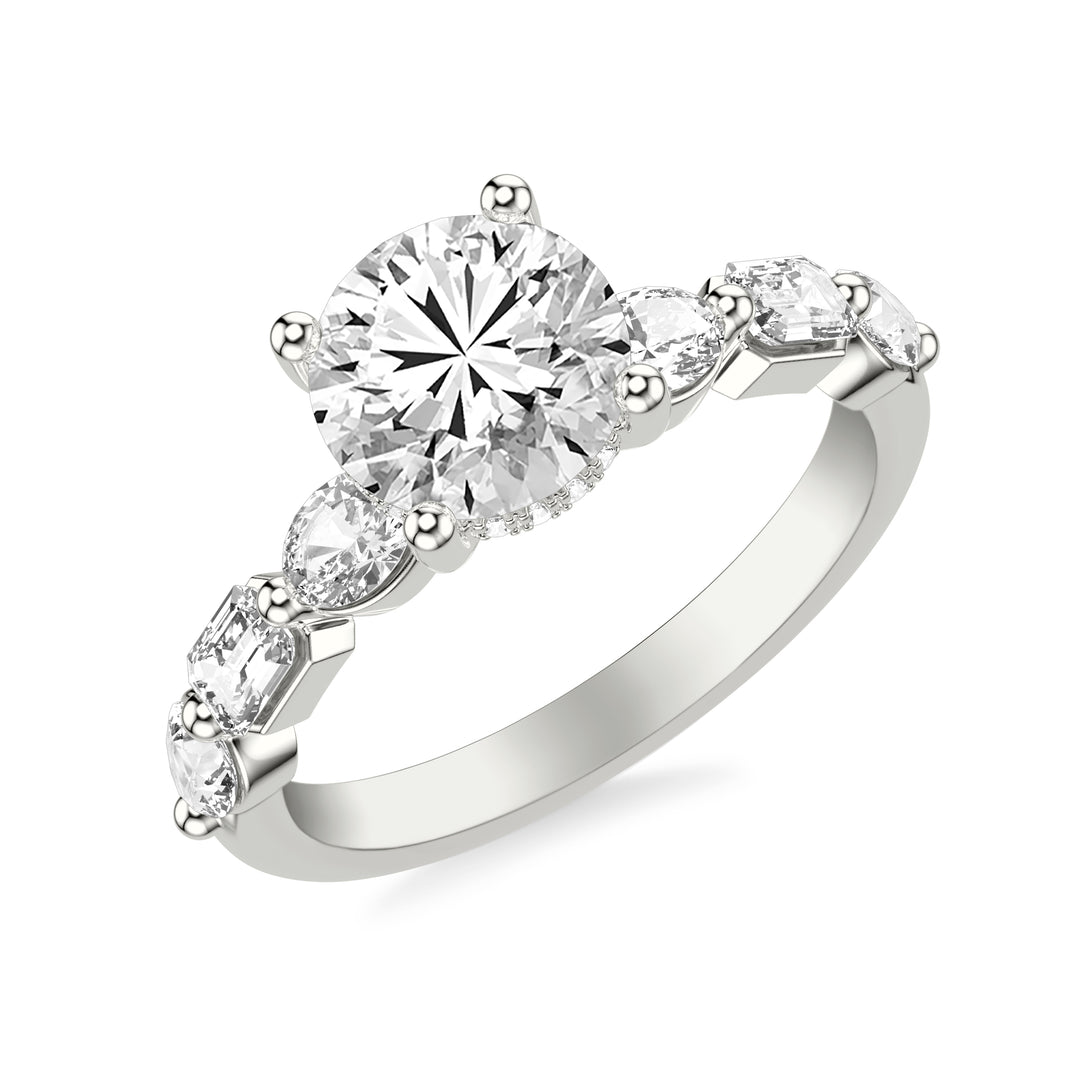 31-12233HRW-E.00 - Goldman - Contemporary Engagement Ring with Hidden Diamond Halo and Mixed Fancy Oval and Emerald and Pear Diamond Shank