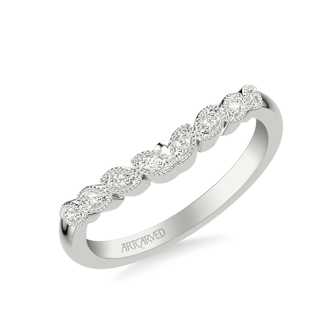 31-V309ARW-L.00 - Goldman - Floral Curved Wedding Band with Milgrain Diamond Petal Motif