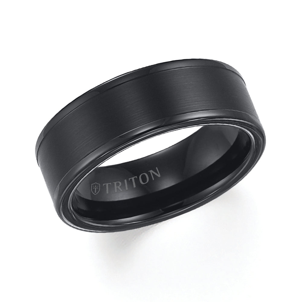 11-2118BC-G.01 - Goldman - Tungsten Carbide Satin Finish Flat Center with Bright Polish Round Edges Comfort Fit Wedding Band