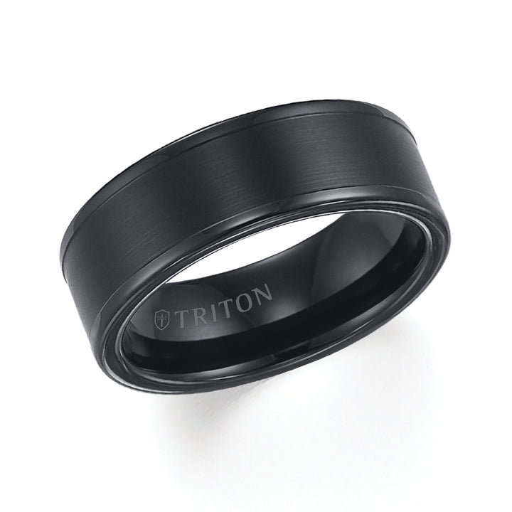11-2118BC-G.01 - Goldman - Tungsten Carbide Satin Finish Flat Center with Bright Polish Round Edges Comfort Fit Wedding Band