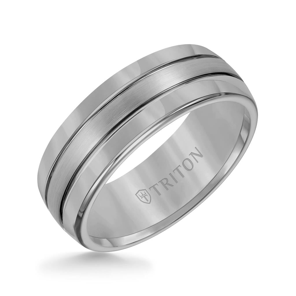 11-2926C-G.00 - Goldman - 8mm Black Tungsten Carbide Domed Comfort Fit Band with Brush Finish Center and Bright Polished Edges