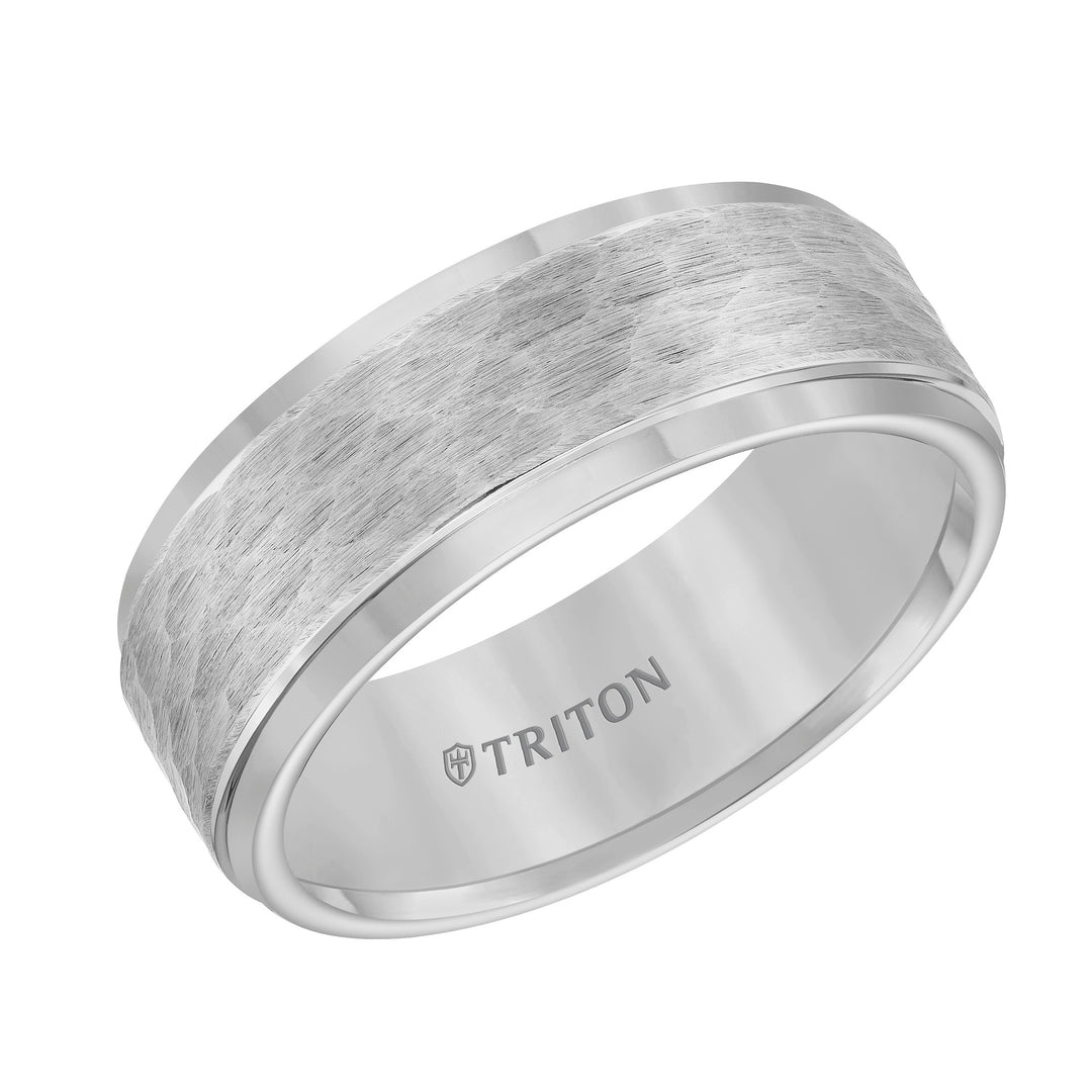 11-3288YC-G.00 - Goldman - 8mm Yellow Tungsten carbide Step Edge Comfort Fit band with center hammered texture