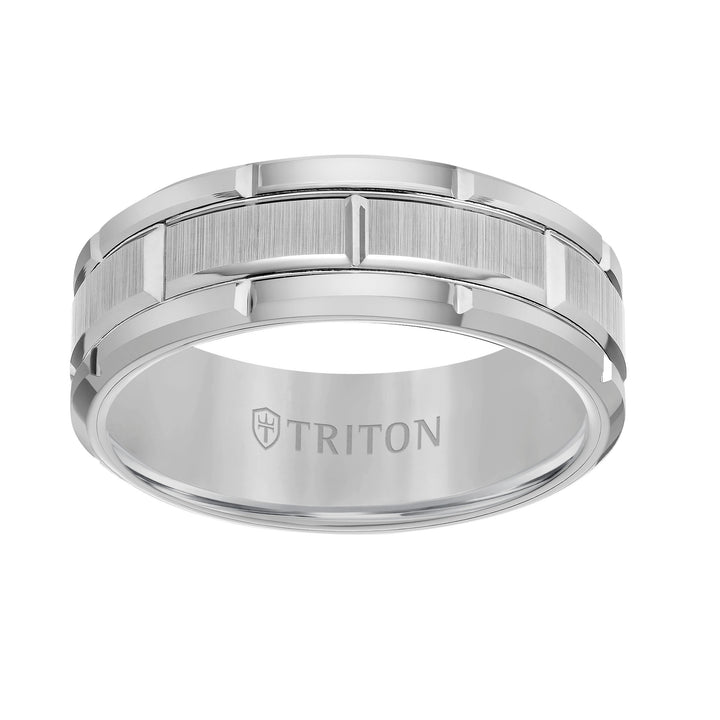 11-4127BC-G.00 - Goldman - 8mm Black Tungsten Carbide Bevel Edge Comfort Fit Band with Vertical Satin Finish Center and Bright Edges and Cuts
