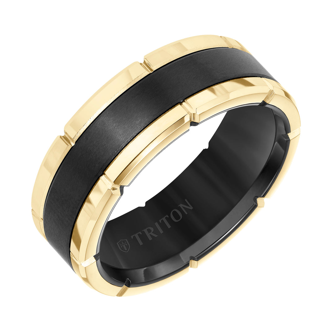 11-5252RHC-G.00 - Goldman - 8MM Rose Tungsten Carbide Flat Comfort Fit Band W/Brush Center & Bright Rims