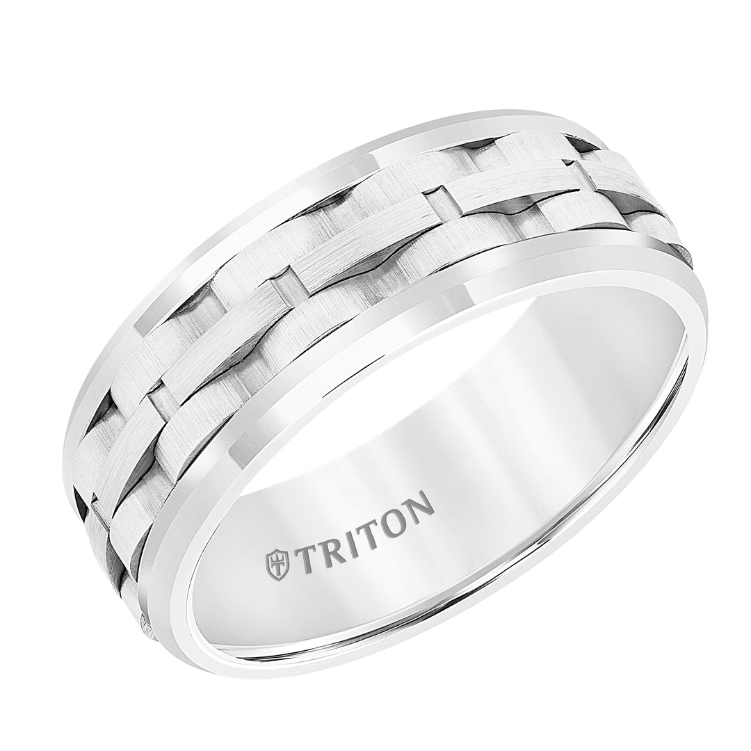 11-5941HC8-G.00 - Goldman - 8MM White Tungsten Carbide Band with Link Design Center and Bright Rims