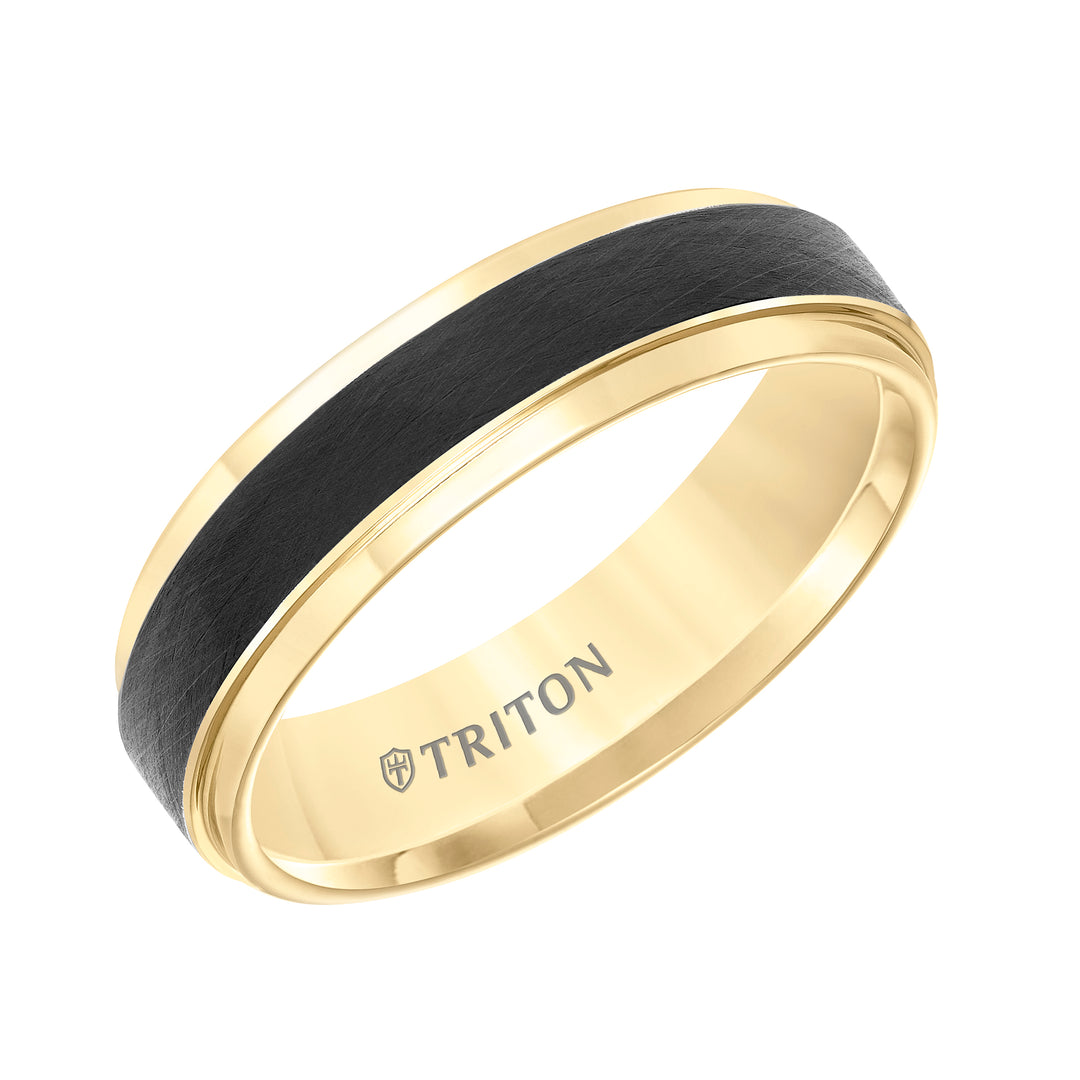 11-5981YBC6-G.00 - Goldman - Tungsten Carbide Comfort Fit Two Tone Mens Band with Black Crystalline Finish Center and Yellow Step Edge