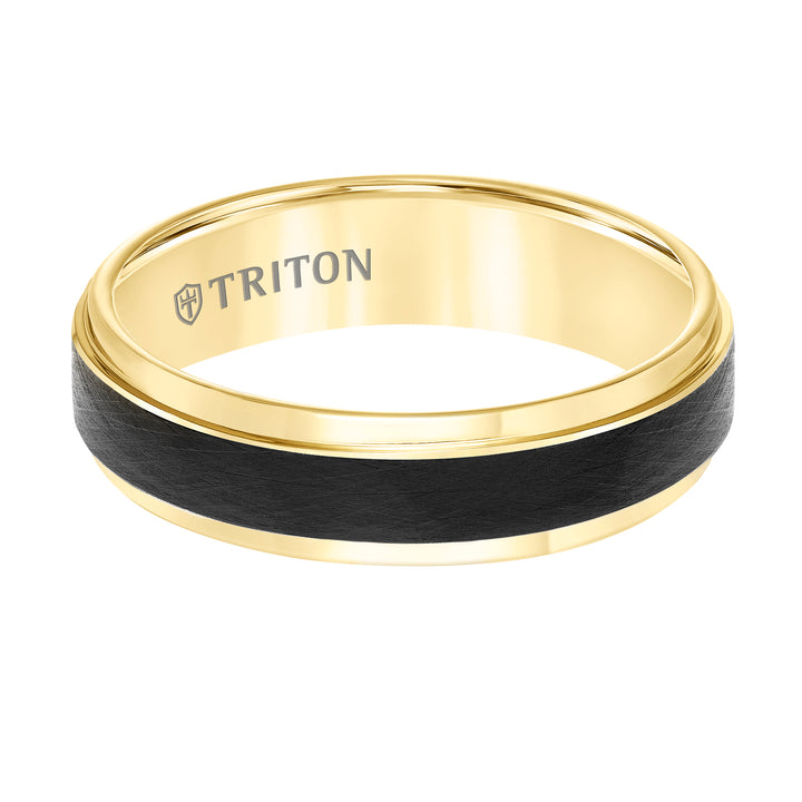 11-5981YBC6-G.00 - Goldman - Tungsten Carbide Comfort Fit Two Tone Mens Band with Black Crystalline Finish Center and Yellow Step Edge