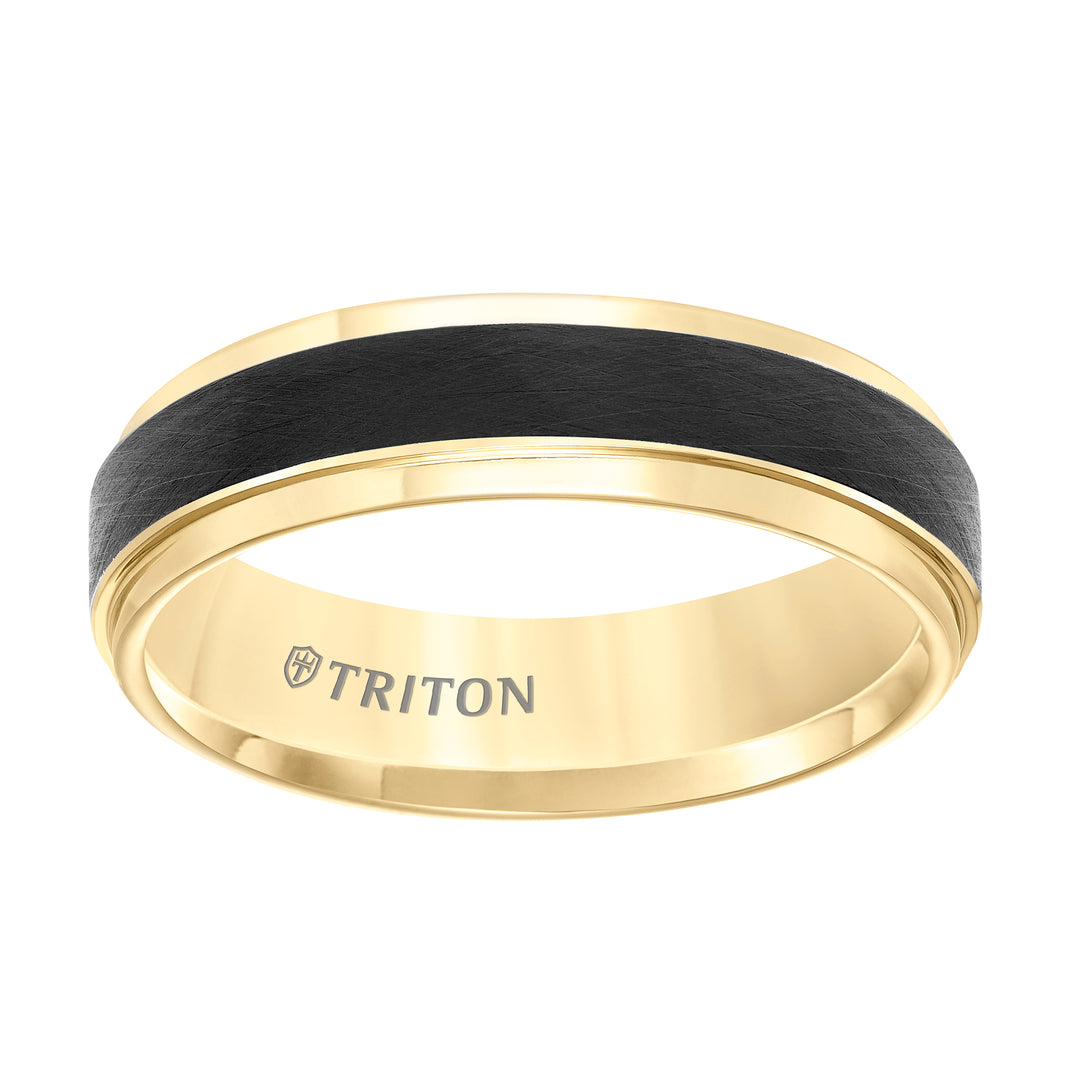 11-5981YBC6-G.00 - Goldman - Tungsten Carbide Comfort Fit Two Tone Mens Band with Black Crystalline Finish Center and Yellow Step Edge
