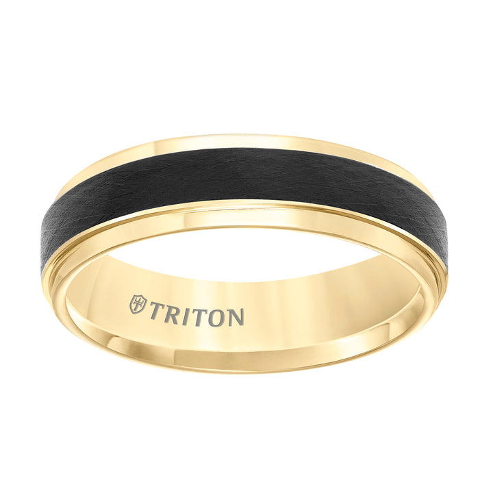 11-5981YBC6-G.00 - Goldman - Tungsten Carbide Comfort Fit Two Tone Mens Band with Black Crystalline Finish Center and Yellow Step Edge