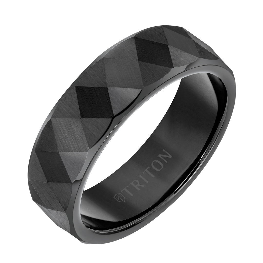 11-6036WC7-G.00 - Goldman - 7mm White Tungsten Band with Faceted Diamond Pattern