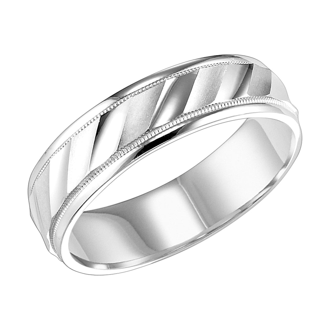 11-6144W-G.00 - Goldman - Mens wedding band with diagonal cuts, bright and  satin finish with milgrain accent and round edges with flat profile