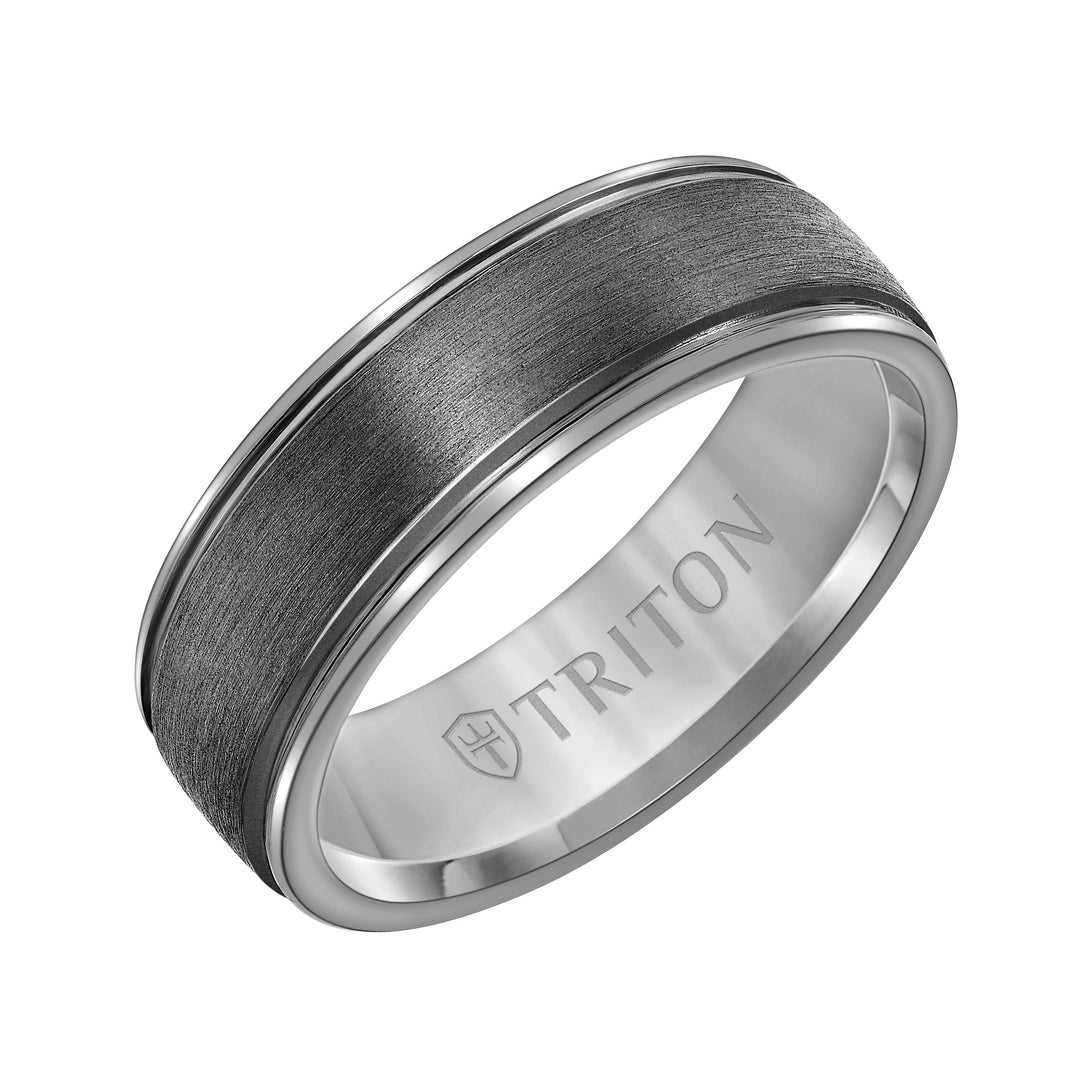 11-6155TA7-G.00 - Goldman - 7MM Tantalum Ring -  Chyrstalline Finish Dome with Edge Lines