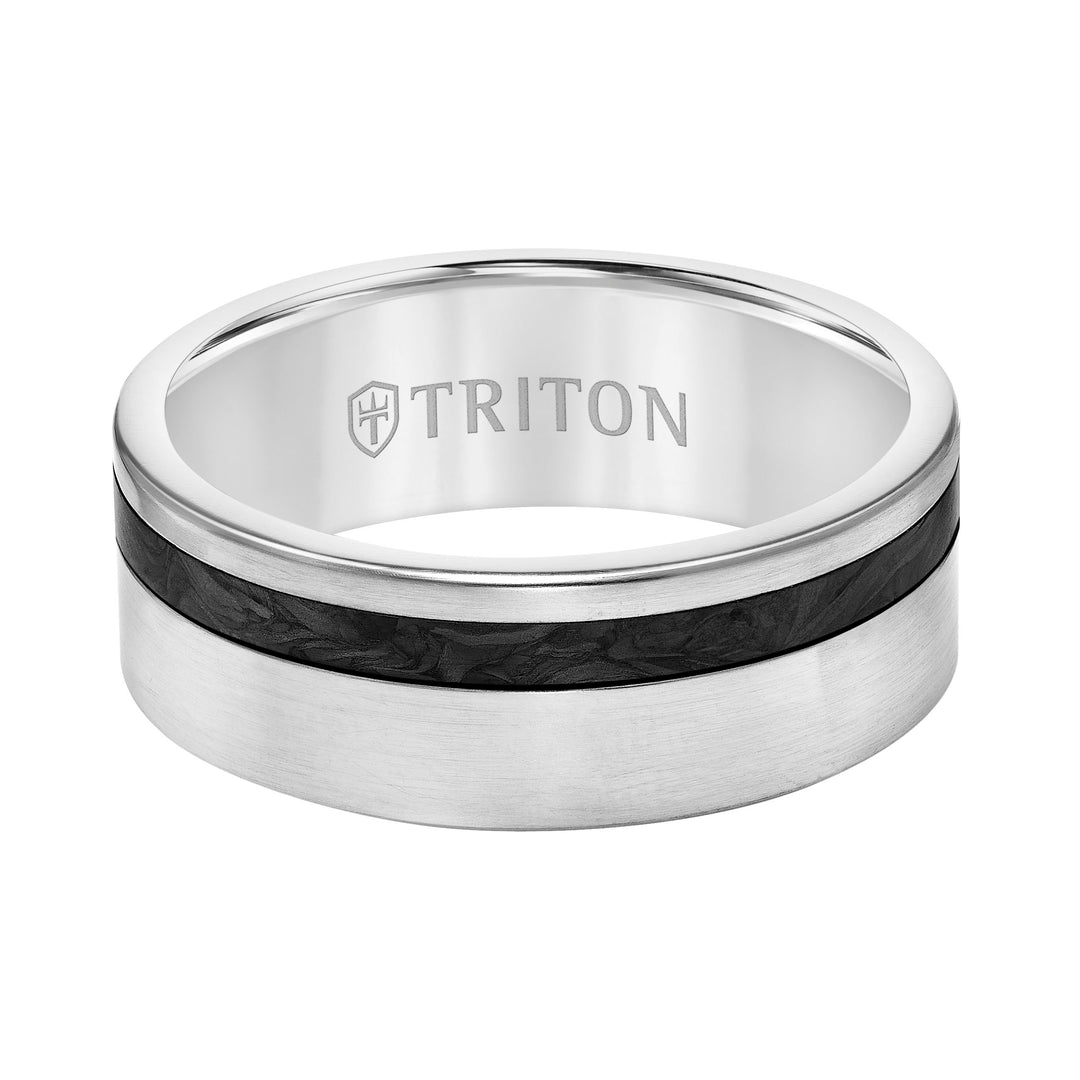 Flat Edge Forged Carbon Contemporary Wedding Band