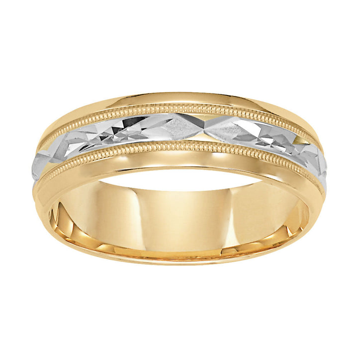 11-6367-G.00 - Goldman - Mens wedding band with diamond cut engraved finish, milgrain accent with bevel edges low dome profile