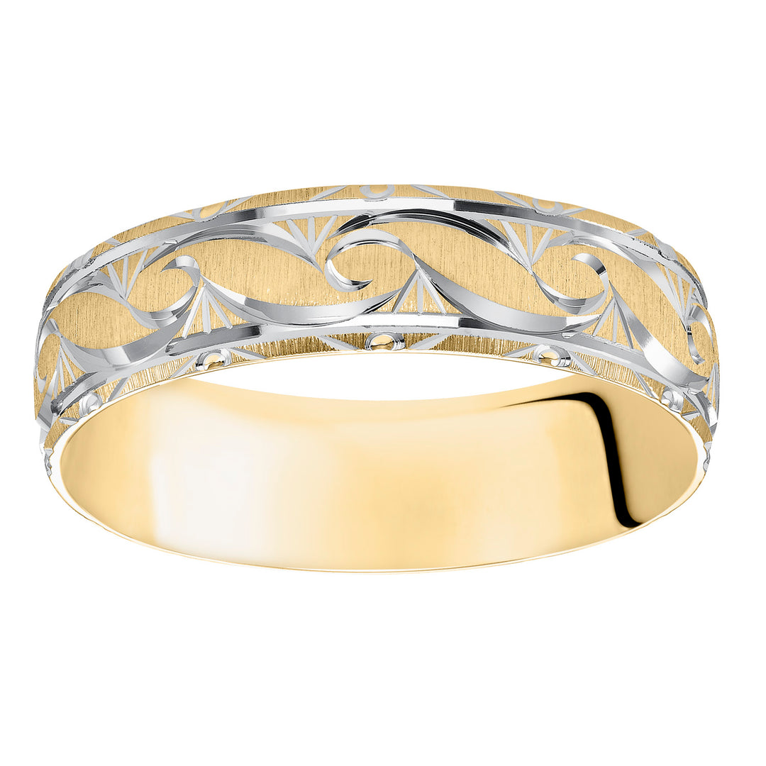 11-6376-G.00 - Goldman - This exquisitely crafted, Comfort Fit wedding band features an ornate design, satin finish and beveled edge to complete the look