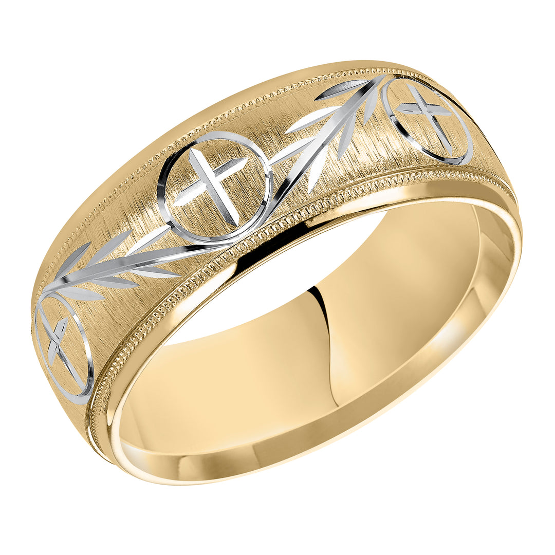 11-6386-G.00 - Goldman - This finely crafted, two-tone gold, wedding band features an exquisite design, satin finish with milgrain and round edges