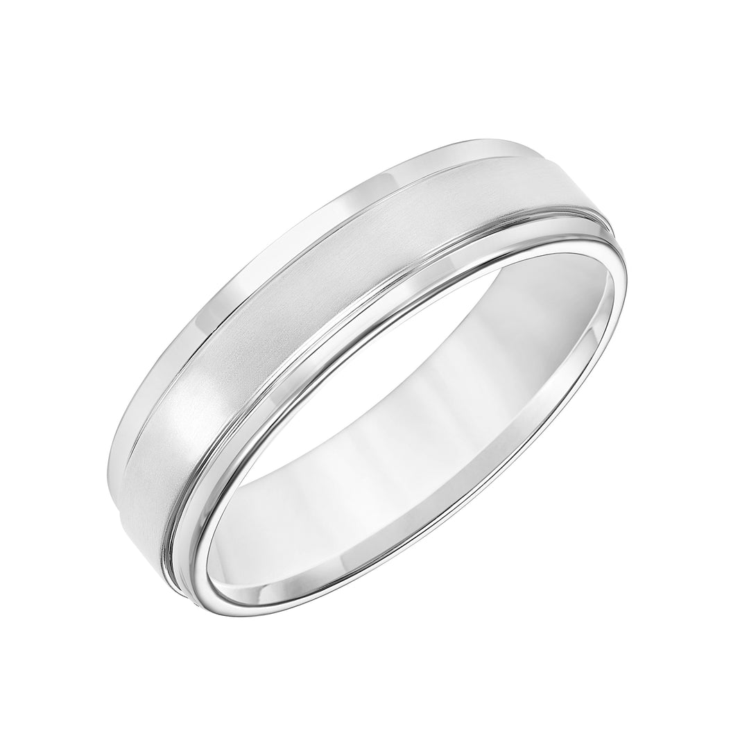 Mens wedding band with satin finish and round edges with  flat profile