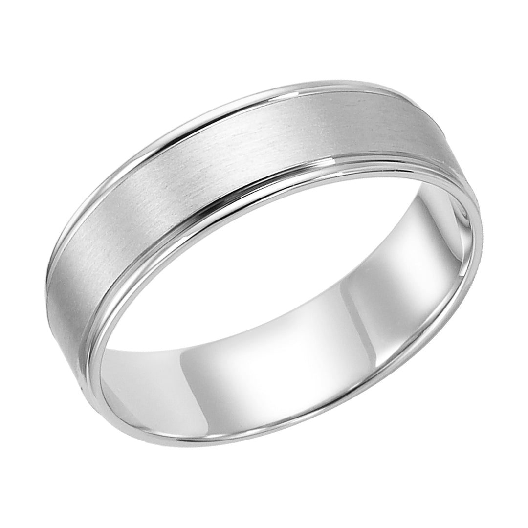 Stylish yet understated, this Comfort Fit wedding band features a brushed finish and round edges