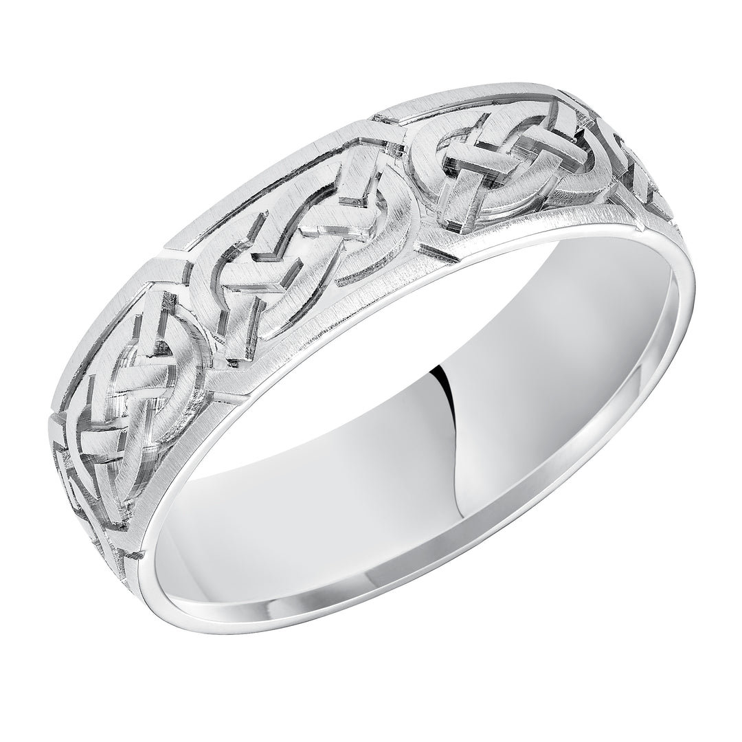 11-7159W-G.00 - Goldman - This finely crafted, Comfort Fit wedding band features an exquisite Celtic knot design, satin finish and flat edges to complete the look