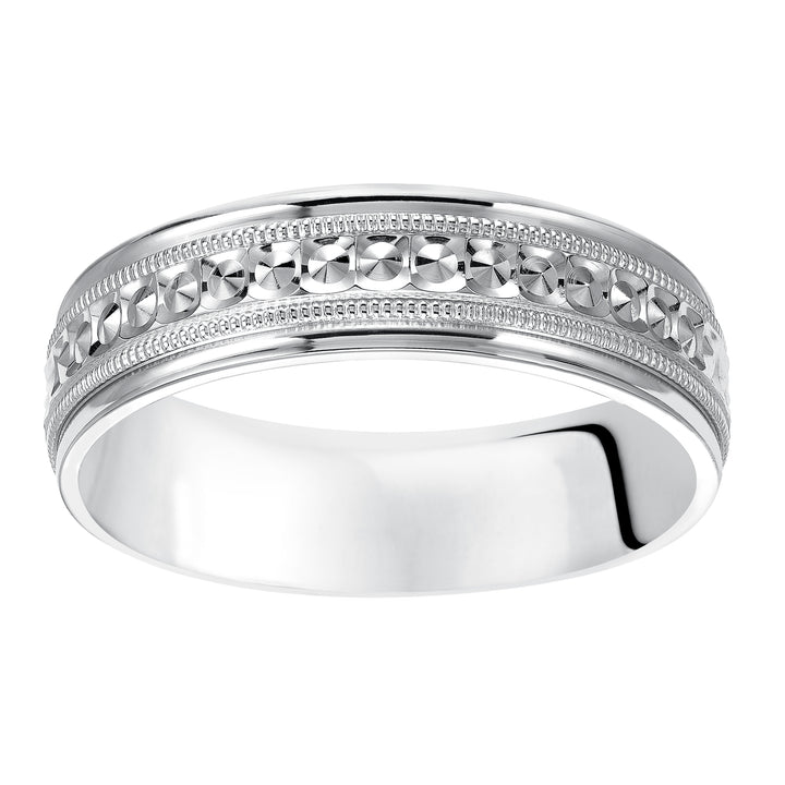 11-7164W6-G.00 - Goldman - This low-dome styled, Comfort Fit wedding band features an eye-catching design with a bright finish, milgrain and round edges