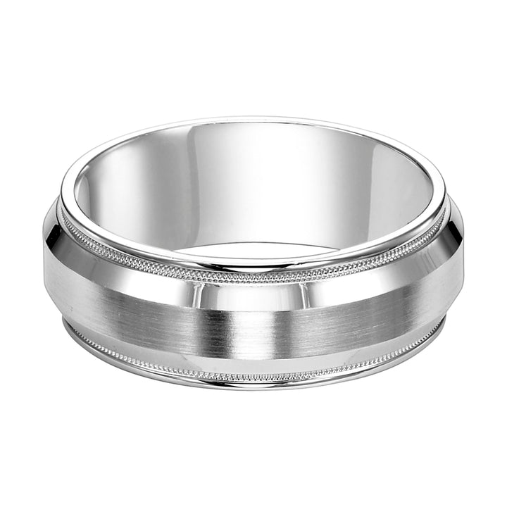 This low-domed, Comfort Fit wedding band features a brushed finish, milgrain and rounded edge to complete the fresh yet classic design