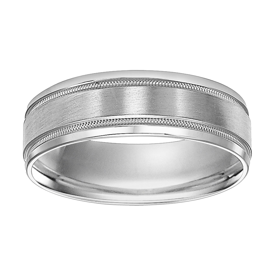 11-8267W-G.00 - Goldman - Mens wedding band with satin finish, milgrain accent and bevel edges with flat profile
