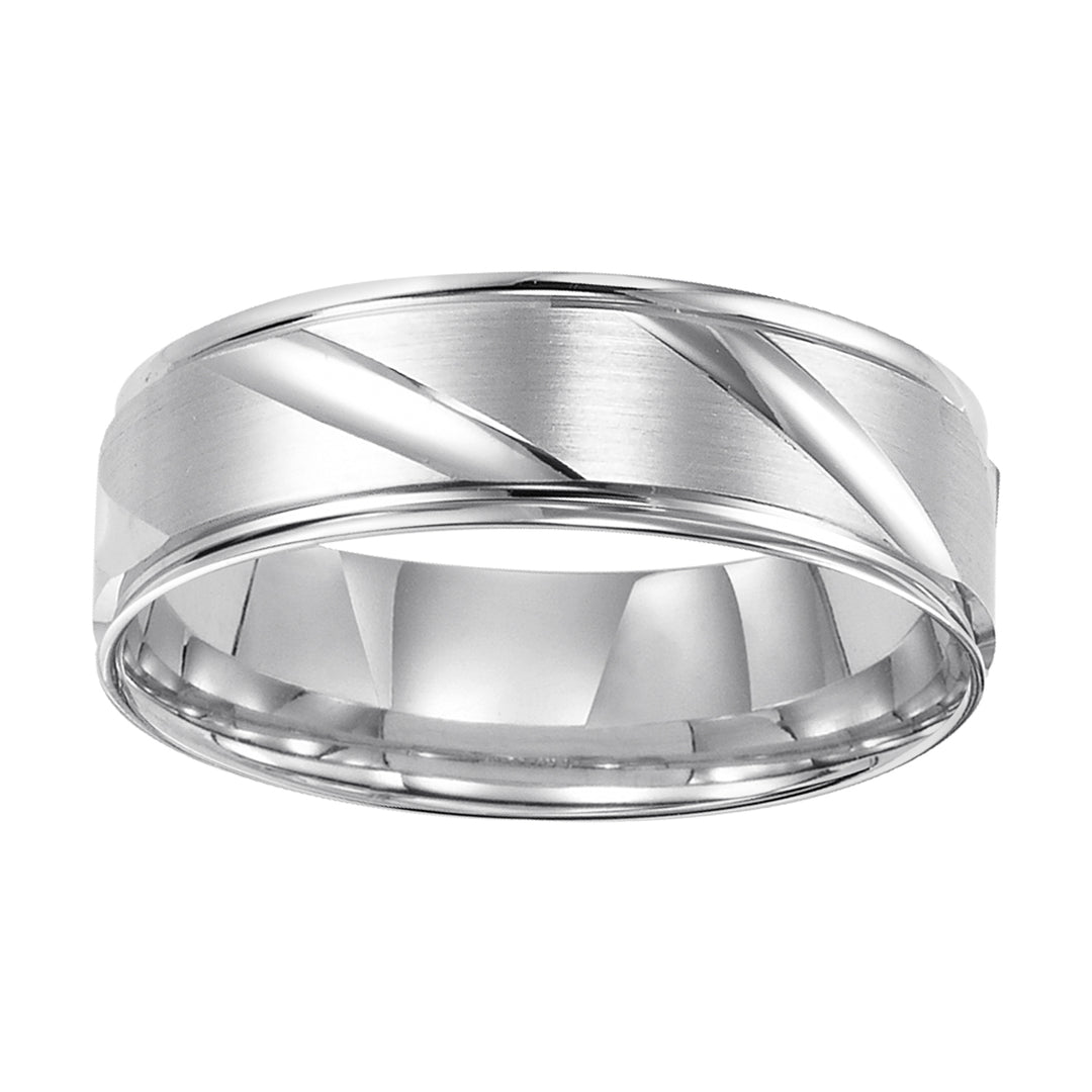 11-8270P-G.00 - Goldman - This Comfort Fit, wedding band features a flat, satin finish with modern, diagonal cuts and round edges for a unique look