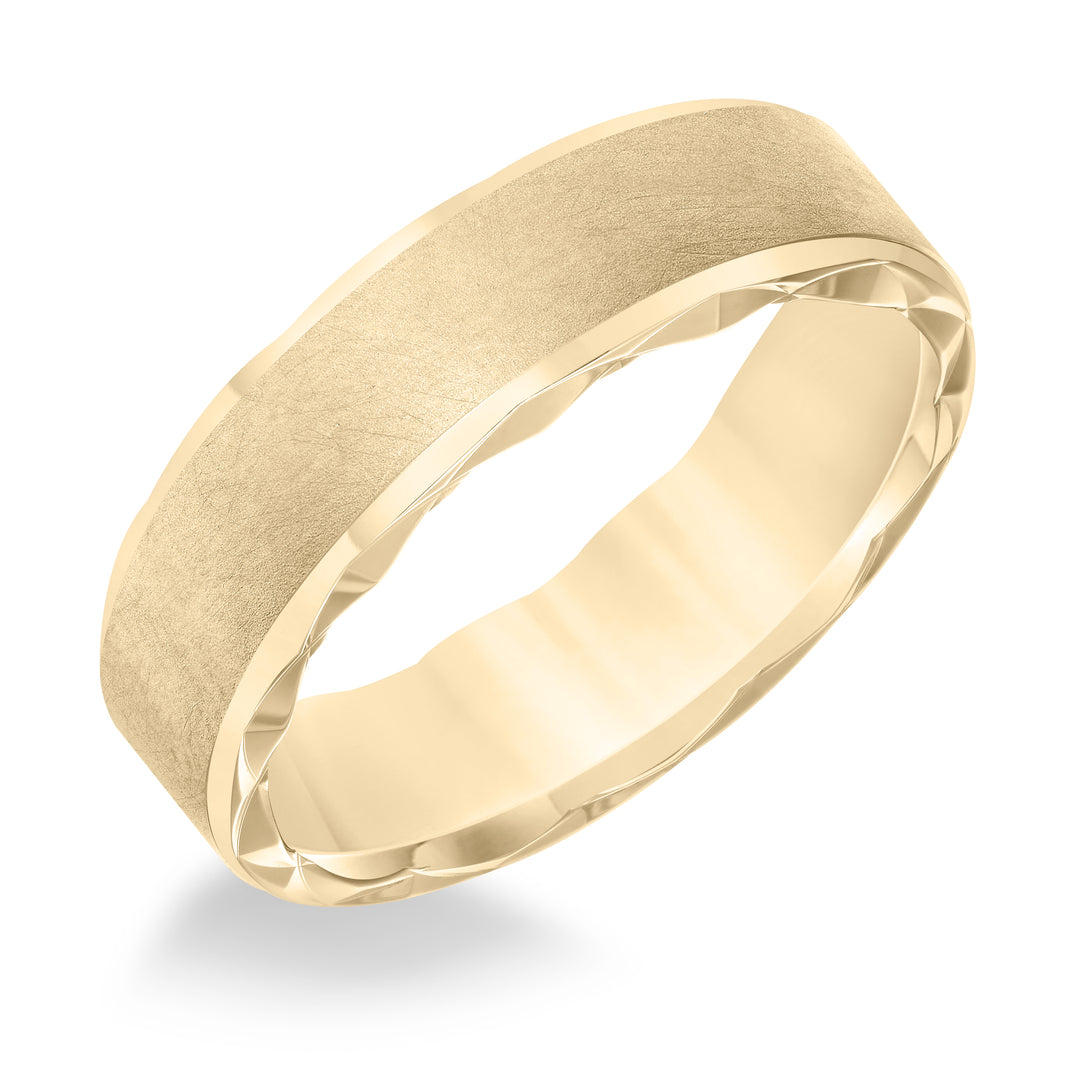 11-8632Y65-G.00 - Goldman - Mens wedding band with ultra satin finish bevel edge, side swiss cuts treatment and flat profile.