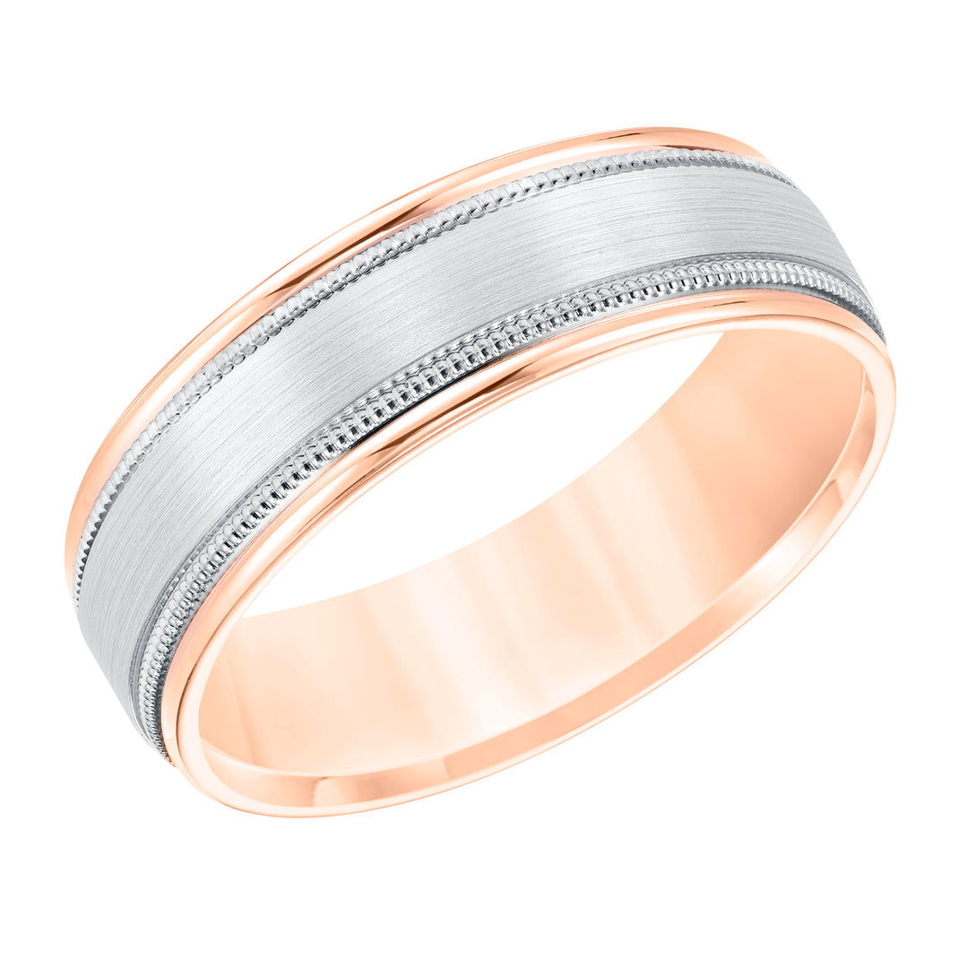 11-8660RW65-G.00 - Goldman - 6.5MM Comfort Fit Wedding Band with Satin Finish and Milgrain Accent with Round Edges