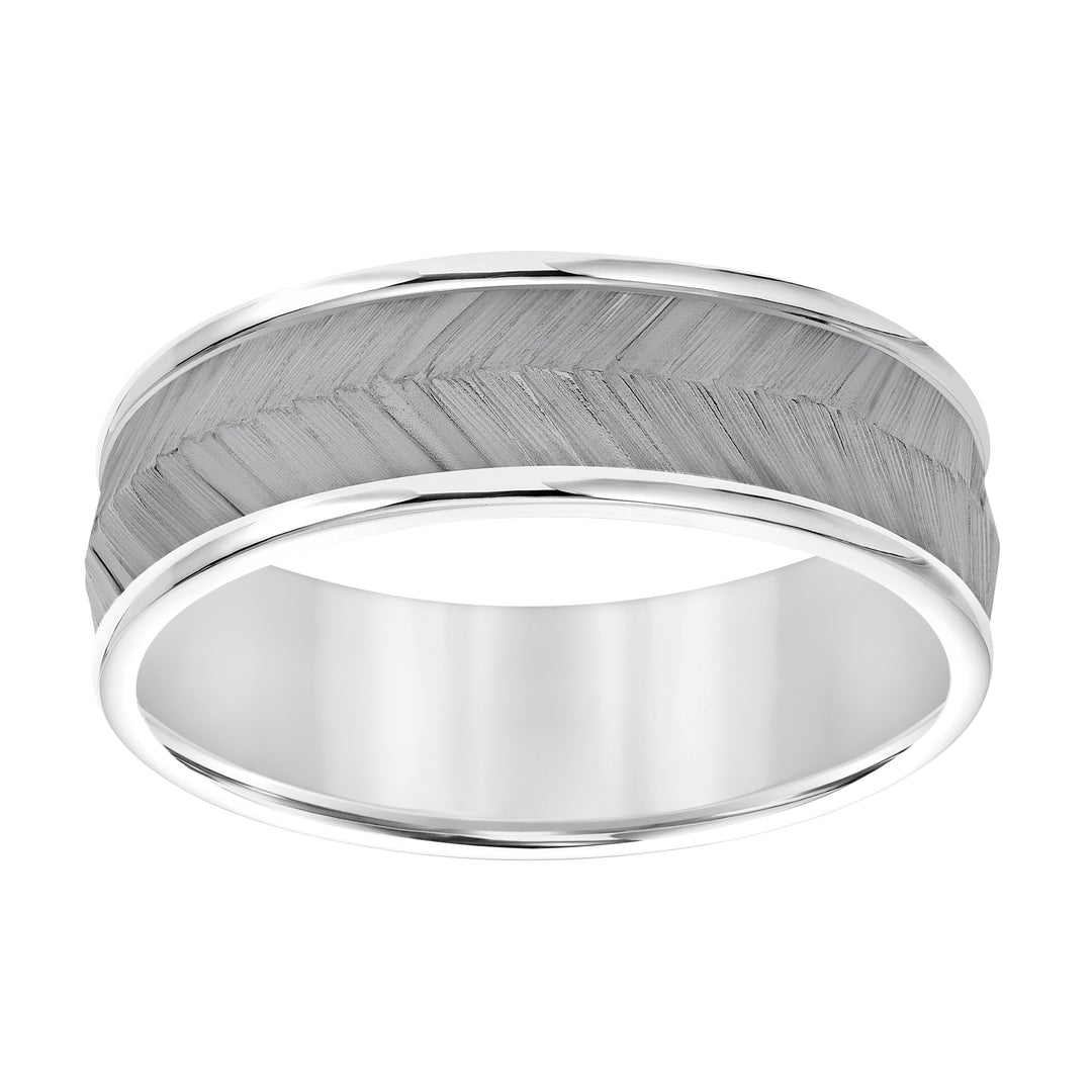 11-8770W7-G.00 - Goldman - Mens Band with Black Rodium Center with Chevron Texture and Bright Round Edge