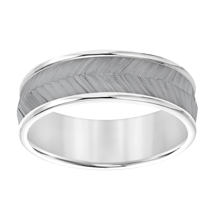 11-8770W7-G.00 - Goldman - Mens Band with Black Rodium Center with Chevron Texture and Bright Round Edge