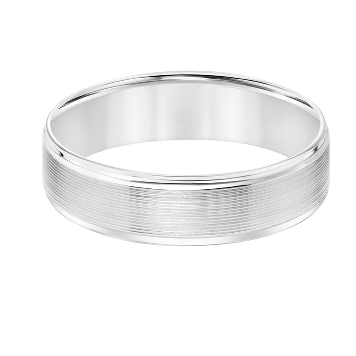 Mens Comfort Fit Wedding Band with Flat Serrated Brush Finish and Polished Bevel Edge