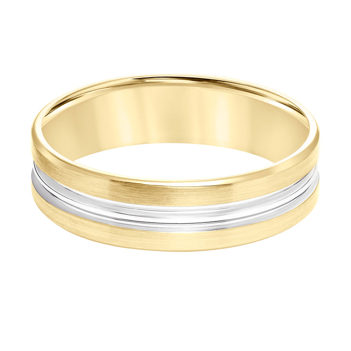 Mens Comfort Fit Wedding Band with Brush Finish and Polished Center Cut