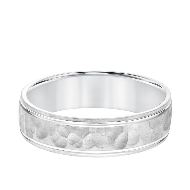 Mens Comfort Fit Wedding Band with Brush Stone Finish and Polished Side Lines