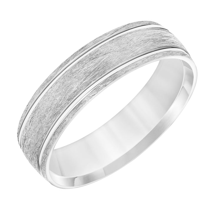 Mens Comfort Fit Wedding Band with Wire Finish and Polished Side Lines