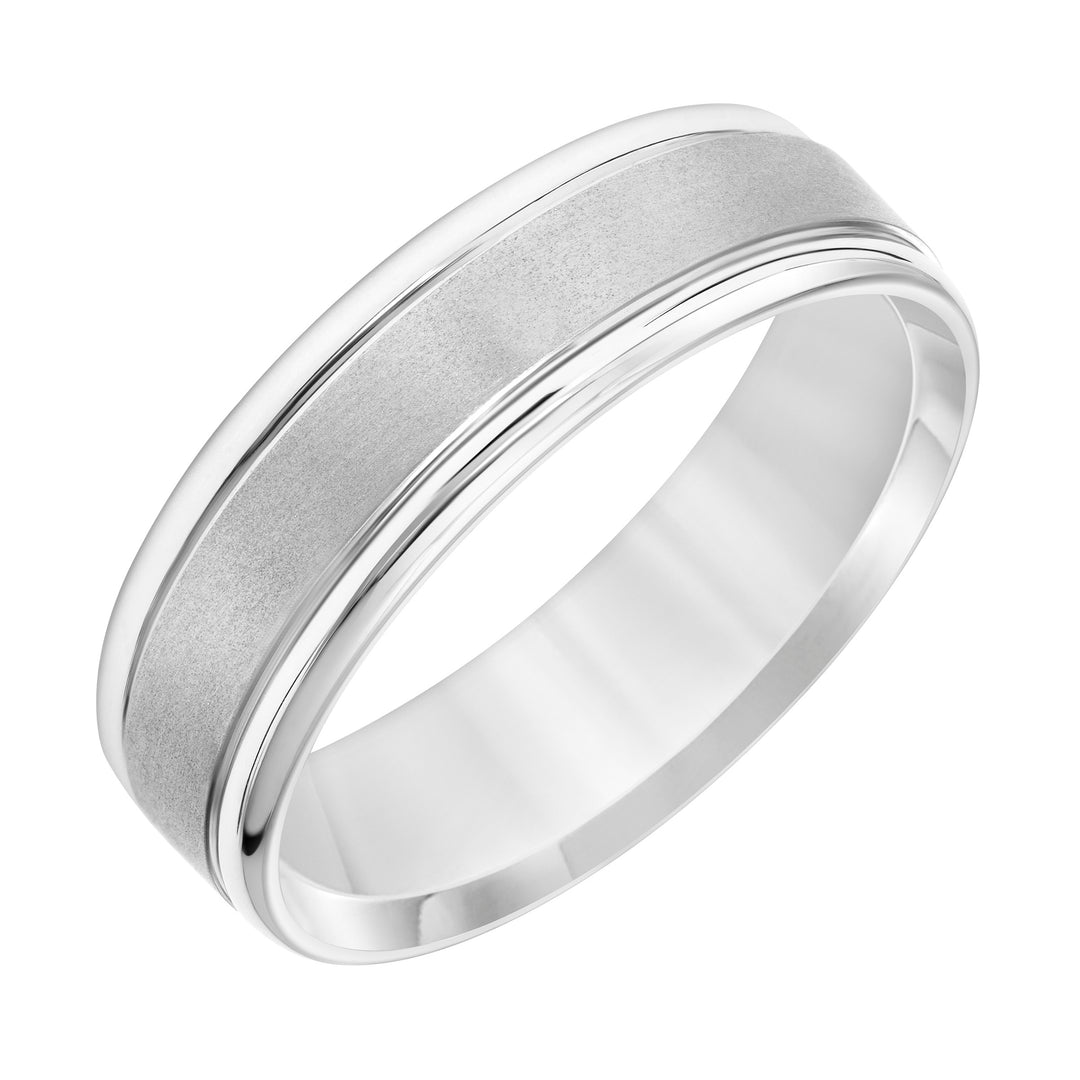 Mens Comfort Fit Wedding Band with Brush Finish and Polished Round Edge