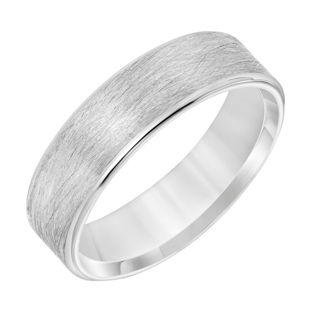 Mens Comfort Fit Wedding Band with Wire Finish and Polished Round Edge
