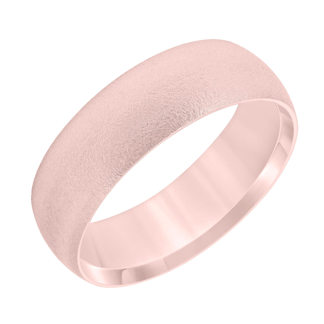 Mens Comfort Fit Wedding Band with Dome Profile and Soft Sand Wire Finish