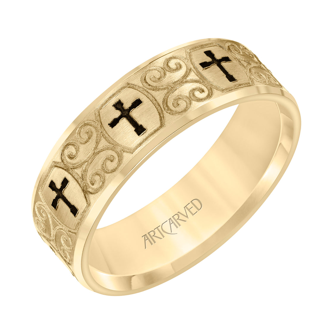 11-WV8911Y7-G.00 - Goldman - Flat Bevel Edge Carved Wedding Band
