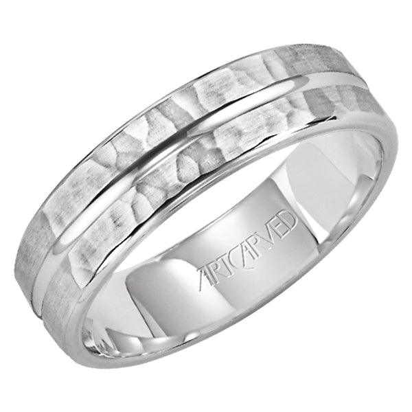Comfort Fit engraved wedding band with polished center groove Please note hand hammered styles will have slight variations due to the nature of the manufacturing process