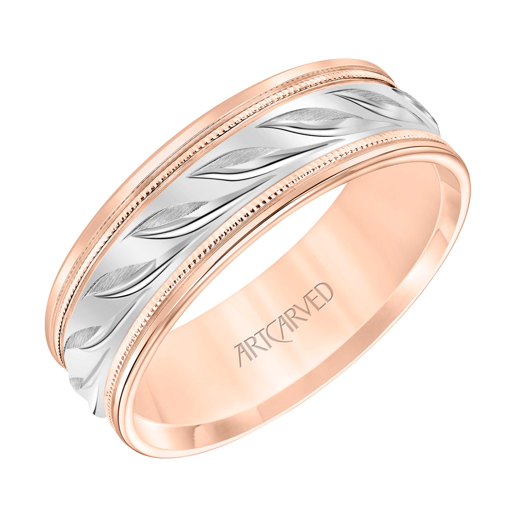 Low Dome Round Edge Carved Wedding Band