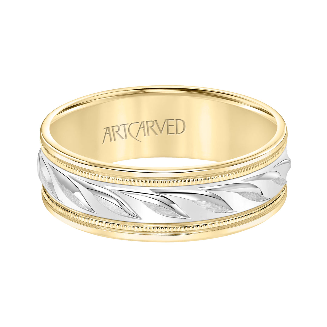 Low Dome Round Edge Carved Wedding Band