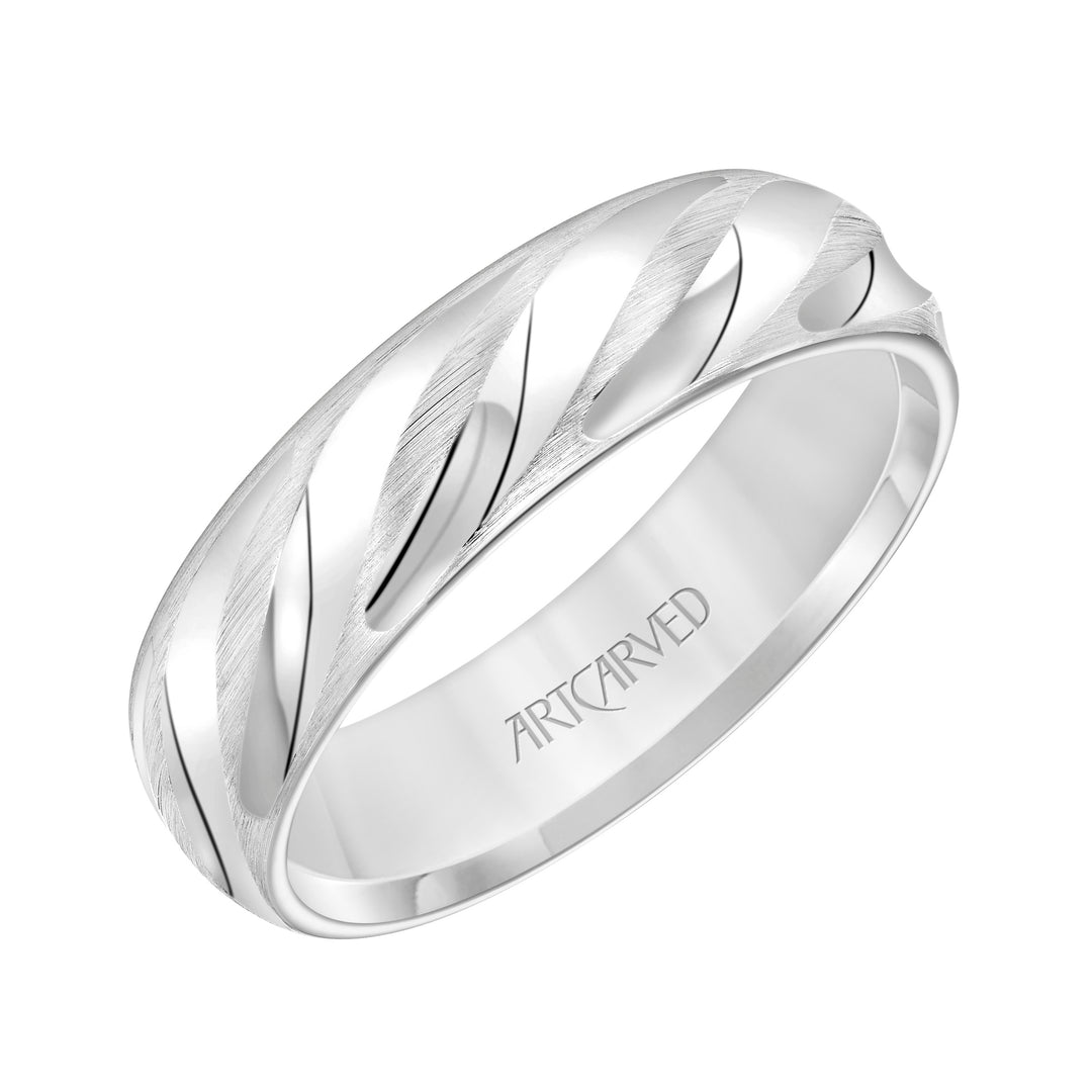 High Dome Flat Edge Carved Wedding Band