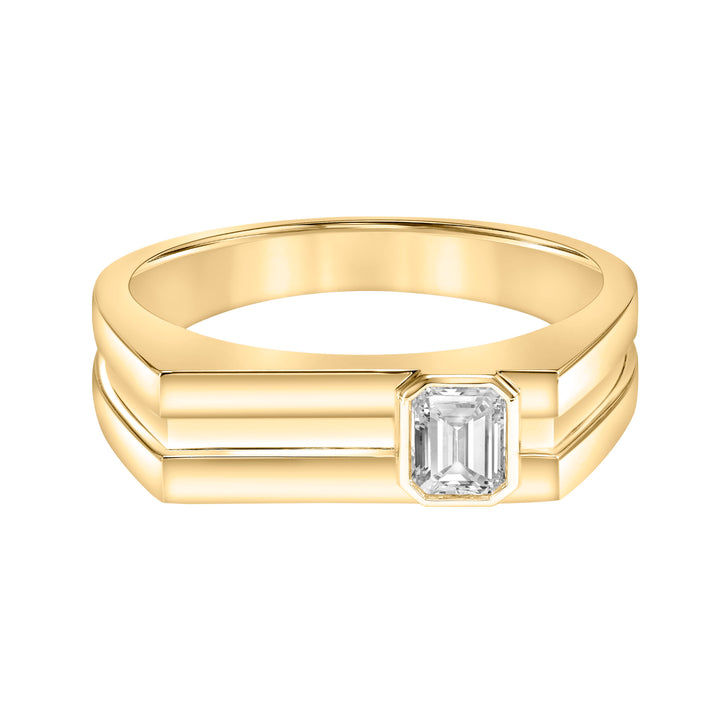 3.5mm Mens Modern Polished Signet Band with Asymmetrical Emerald Lab-Grown Diamond