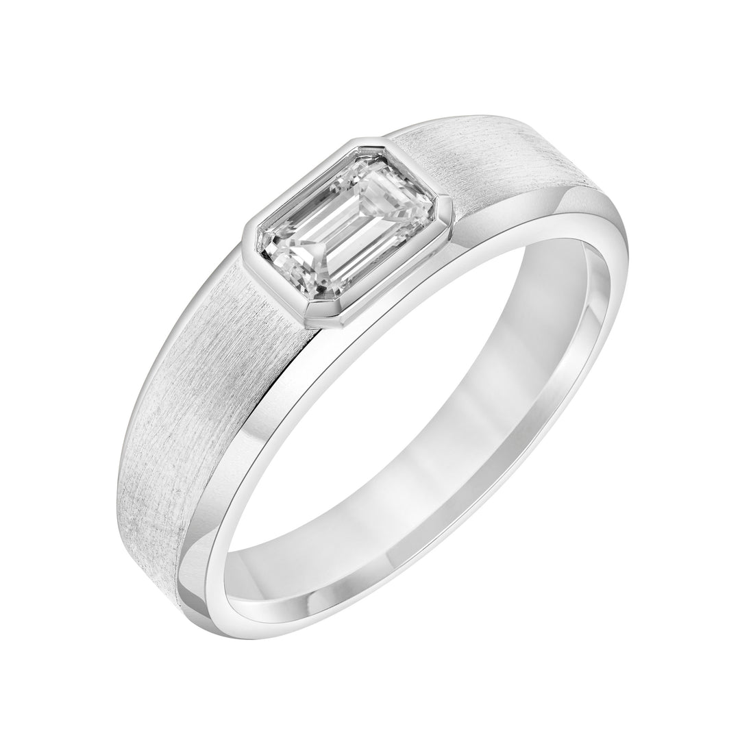 22-9163W-G.X0 - Goldman - 4mm Mens Modern Satin Band with East-West Emerald Lab-Grown Diamond